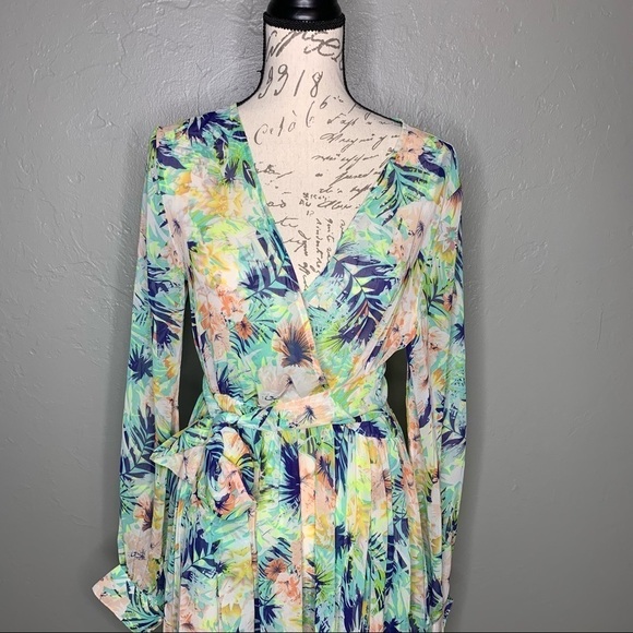 ACEVOG Tropical Floral Chiffon Beach Swimsuit Coverup Maxi Dress - Picture 10 of 10